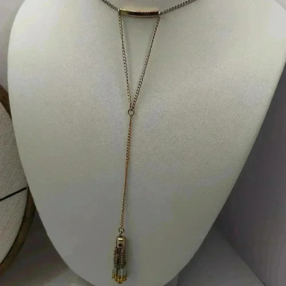 J.Crew Beaded Ombre Tassel Y-Necklace: Faded Gold to Silver - Picture 3 of 4